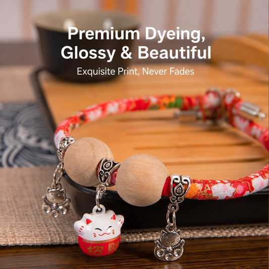 Adjustable Anti-Flea Cat Collar with Bell & Wooden Bead Design