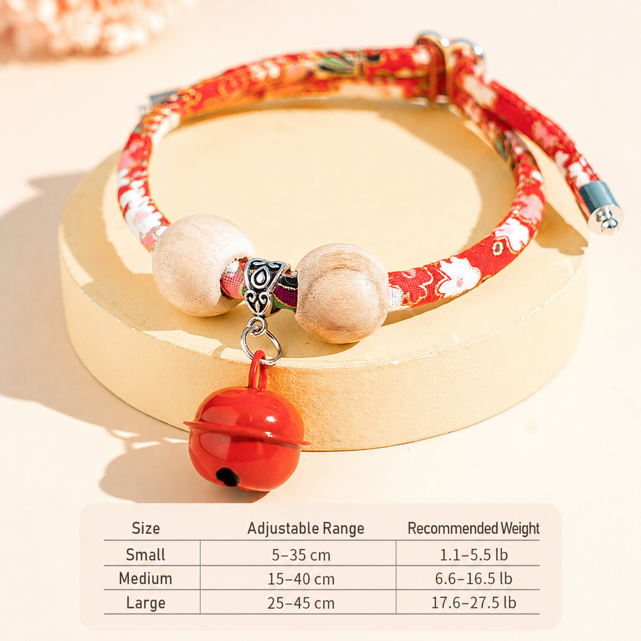 Adjustable Anti-Flea Cat Collar with Bell & Wooden Bead Design