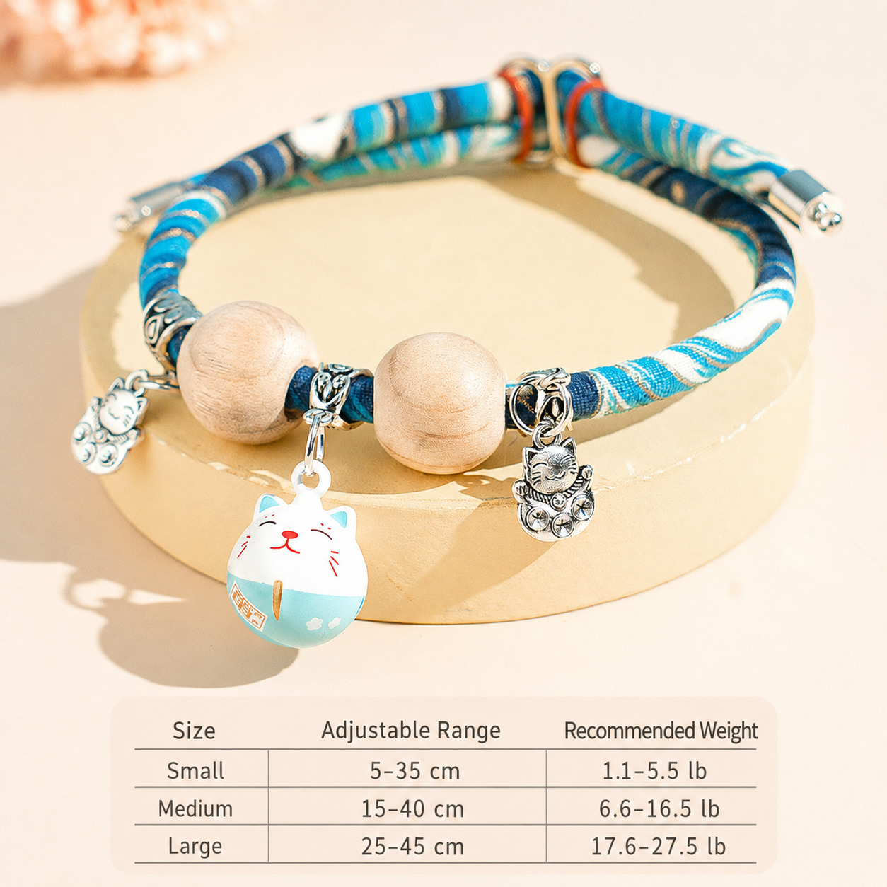 Adjustable Anti-Flea Cat Collar with Bell & Wooden Bead Design